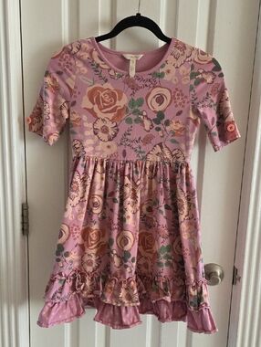 Matilda Jane Dusty Rose Pink Floral Ruffle Hem Dress